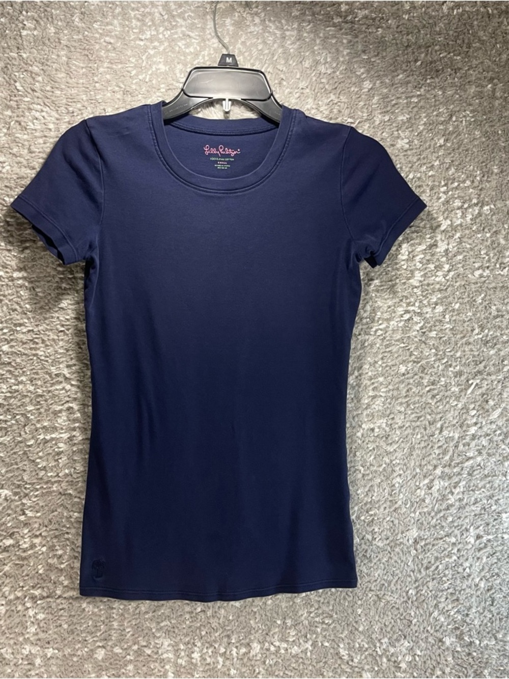 Lilly Pulitzer Shirt Women's Small Navy Blue Round Neck Pima Cotton Short Sleeve